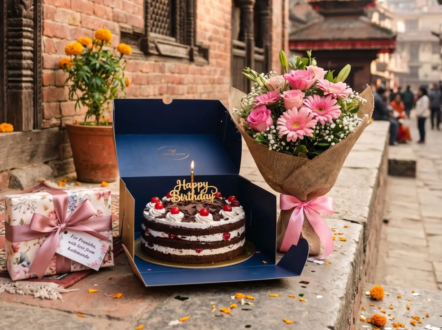 Birthday cake and flowers delivered in Kathmandu by Giftmandu