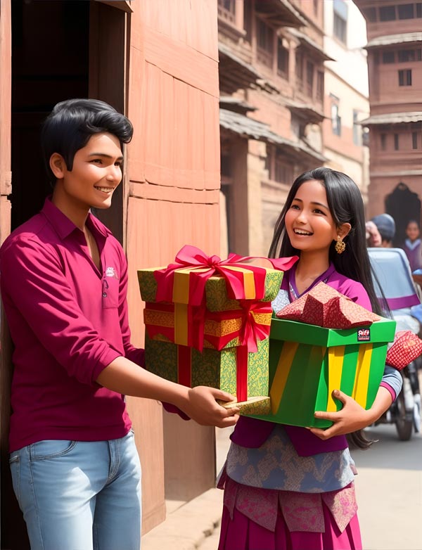A Giftmandu delivery boy delivering gifts in Kathmandu, Nepal