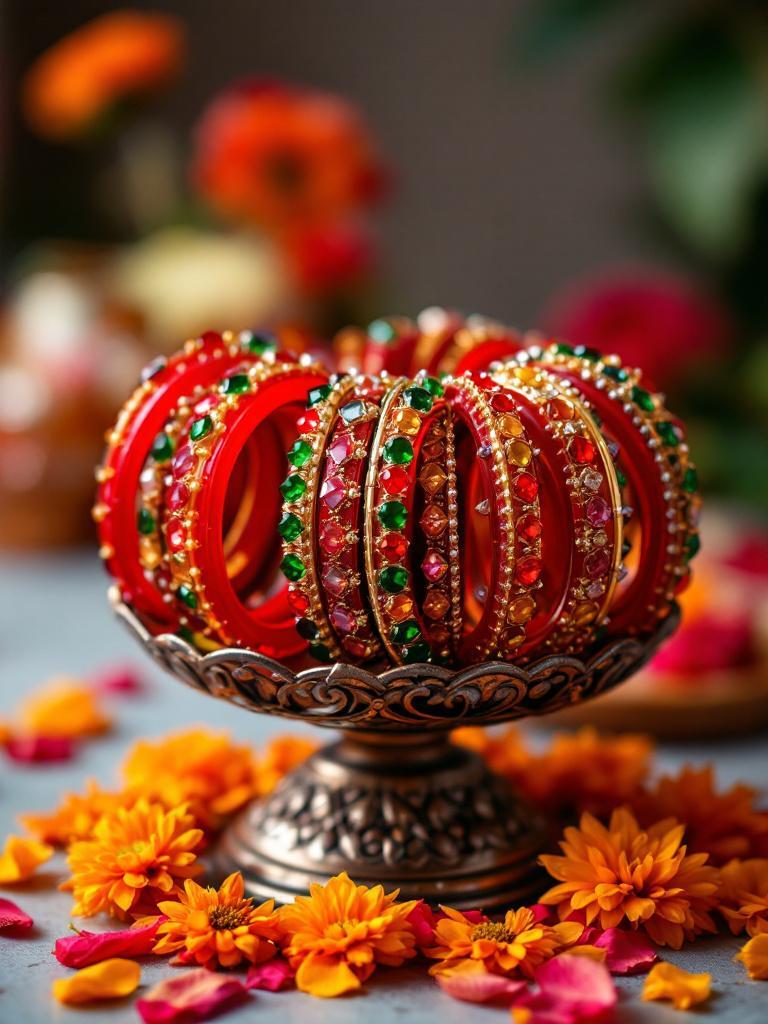 Teej glass bangles set   Green and red bangles for Teej   Buy chura online Nepal   Teej bangle set delivery 