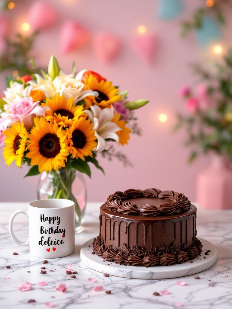 Birthday gift combo with chocolate cake, bouquet and personalised mug — perfect for same-day delivery in Kathmandu