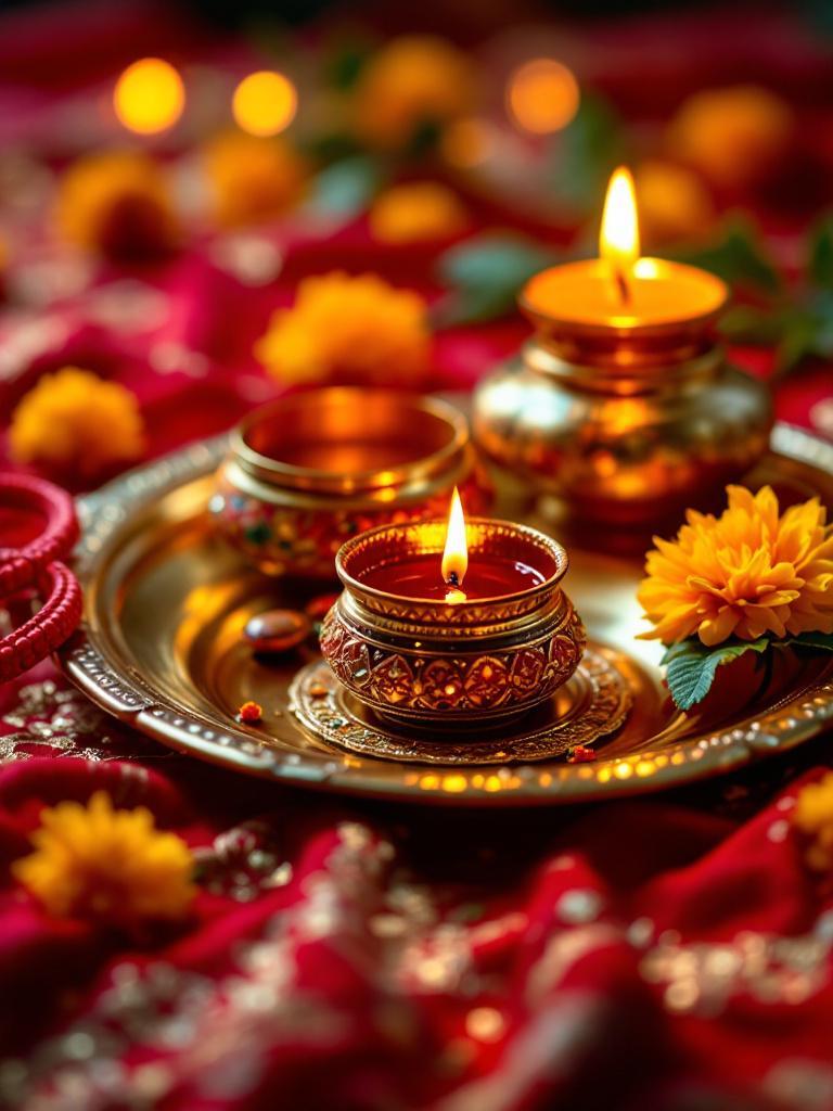 Teej puja thali set Nepal   Buy brass thali for Teej   Teej prayer plate gift online 