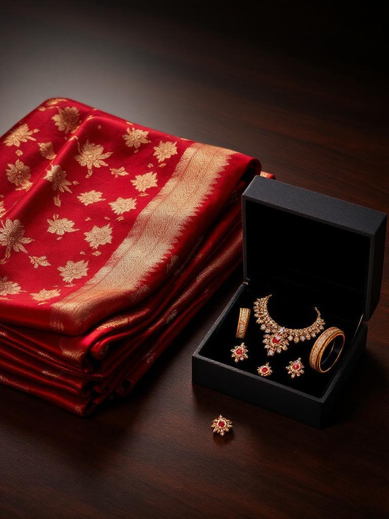 Teej sarees for wife online Nepal   Buy jewelry combo for Teej   Gift saree and ornaments Nepal 