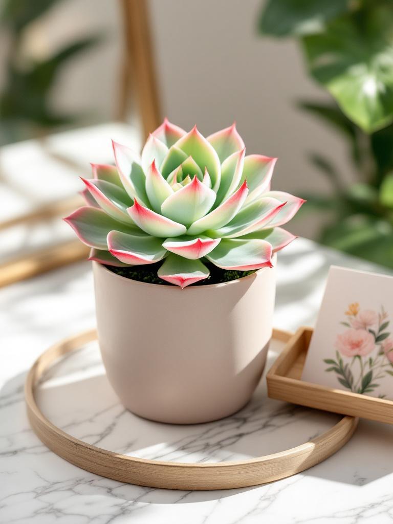 Echeveria Colorata Succulent – Pink-Edged Rosette Plant in Decorative Pot for Gifting in Nepal