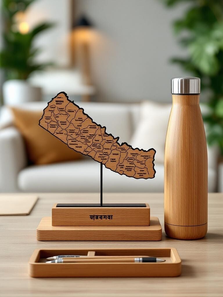 eco-friendly corporate gift Nepal   personalised Nepal map gift   sustainable gifting ideas for clients   Nepali heritage corporate gift set 