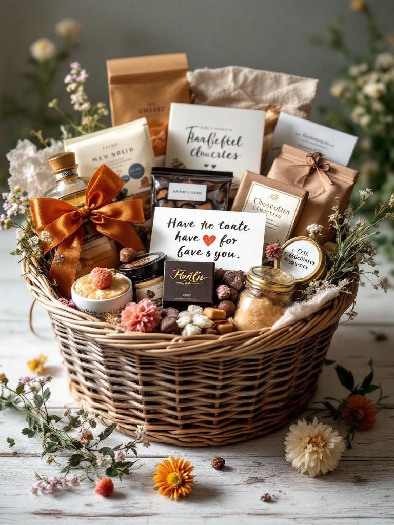 Customizable anniversary gift basket with treats and goodies
