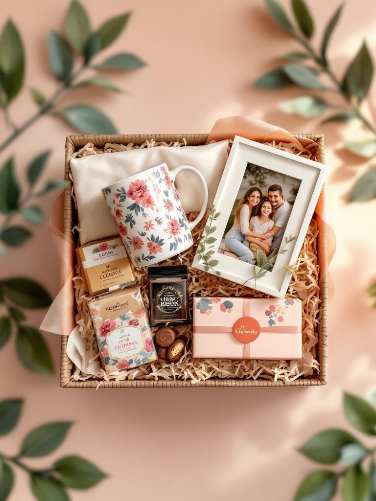 Custom gift hamper with printed mug, photo frame and assorted snacks — personalised hamper for special occasions in Nepal