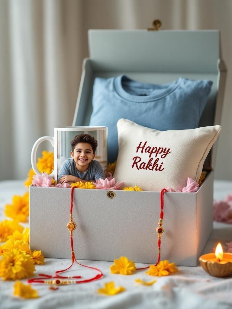 Personalized rakhi gifts for brother  Custom mug for brother Nepal  Photo printed T-shirt for rakhi  Personalized cushion gift Nepal