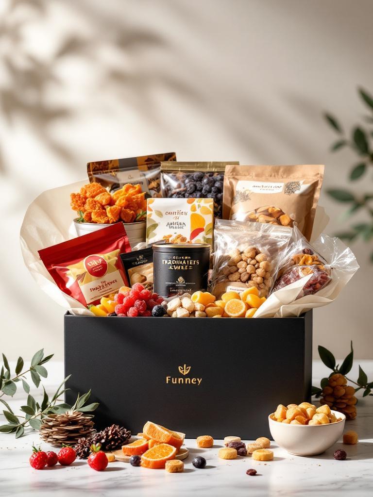 Luxury festive hamper with dry fruits, traditional sweets and premium packaged items — ideal for formal gifting