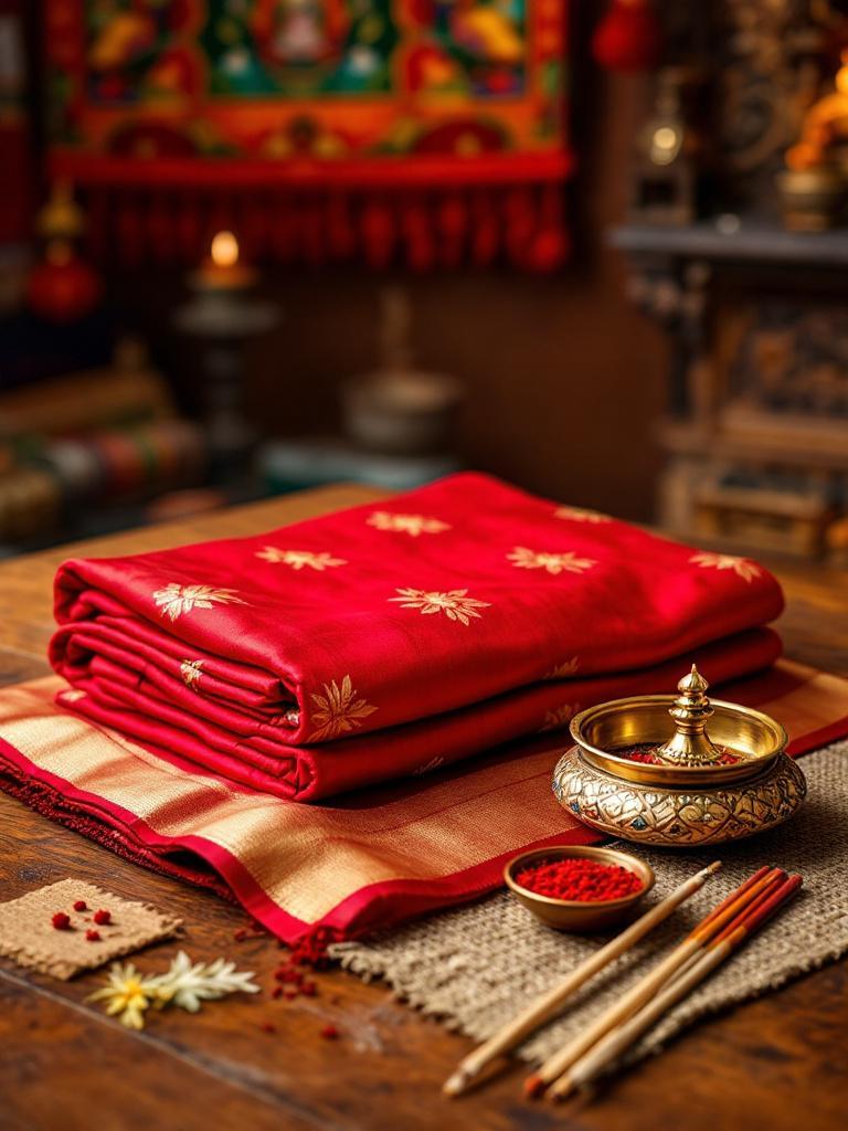 Buy Teej saree online Nepal   Teej puja kit delivery Nepal   Red sari and sindoor gift set Nepal 