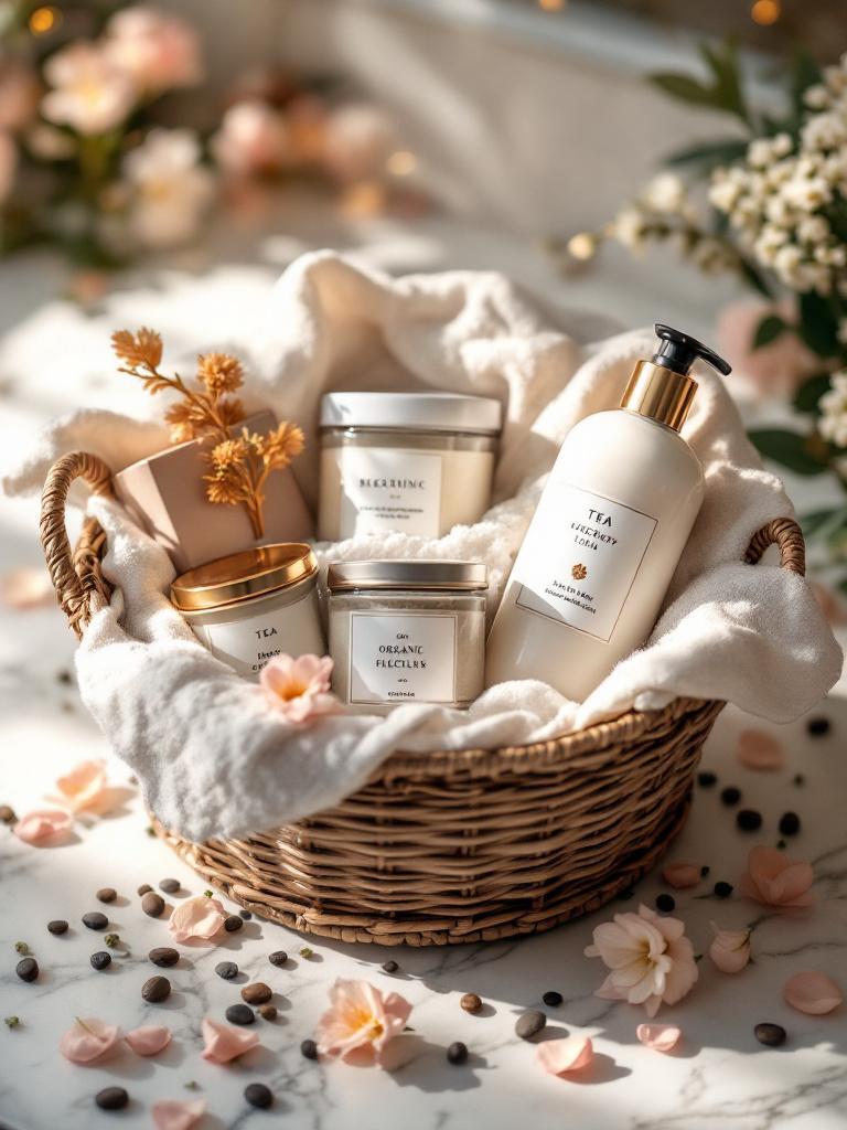 Self-care hamper with bath salts, scented candle, body lotion and herbal tea — wellness gift box for her in Nepal