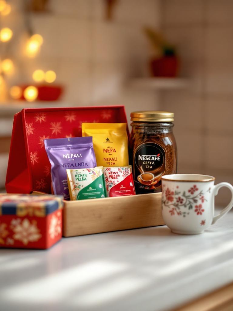 Tea and coffee gift set with mugs and Nepali tea packets, ready-to-ship Father’s Day gift for dads