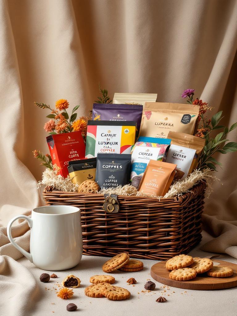 Tea and coffee hamper with biscuits, premium tea bags, coffee sachets and ceramic mug — gift set for elders or colleagues